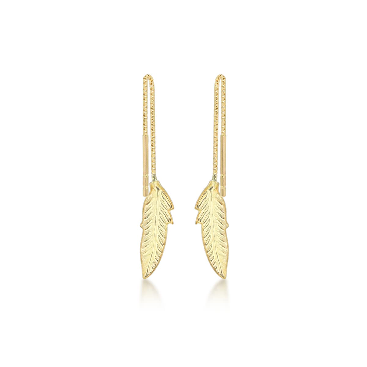 CARISSIMA Women's 9 ct Yellow Gold Leaf Pull Through Chain Earrings
