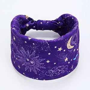 Headband for Women Sun Moon Star Pattern Knotted Headband Non-Slip Breathable Comfortable Hair Band for Sports Running Yoga