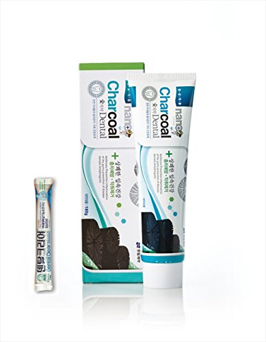 Best Korean Activated Charcoal Whitening Toothpaste with Peppermint Oil and Calcium - 180 gm Bundle with Natural Mouthwash - 11 gm the Products Show Manufacturing Date On The Packaging