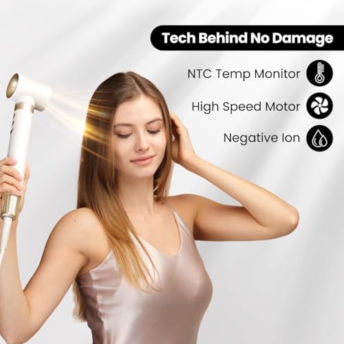 GLAMUP Dual Voltage 6-in-1 Hot Air Styler & Hair Dryer Brush, Long-Lasting & No Heat Damage, Patented Golden Temp, 110K RPM & Negative Ions for Frizz-Free Fast Drying, Curling, Volumizing & Diffusing, for Curly & Thick Hair,Gift Set