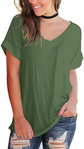 FashionNovan Cotton Shirt Women Short Sleeve Loose T Shirt With Front Pocket Army Green M
