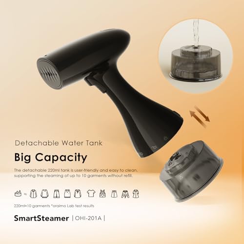 Oraimo 1500W Steamer Iron with Lint Brush, 220ML Detachable Water Tank, 35s Fast Heat Up, 22g/min Clothes Steamer,LED Steam Indicator, Metal Plate 2M Cord Diamond Texture Travel Steamer All Fabrics