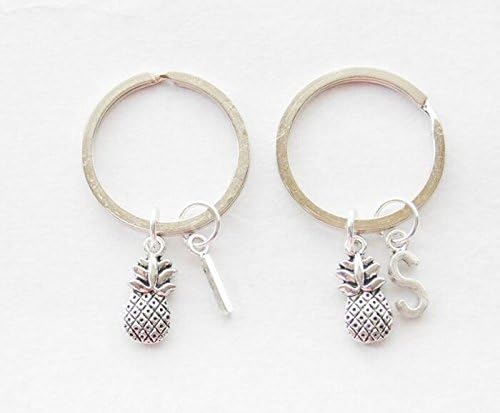 Pineapple Key Rings Best Friends Keychain set initials Graduation Friendship Keychain Pineapple key set sisters jewelry Set of 2 Keychains