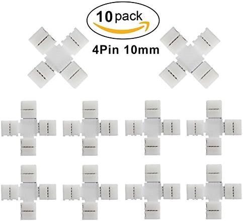 10X Cross Shape 4 Pins Connector JoysLife 10mm Non-waterproof Quick Splitter 12V 72W Clips for 3528/5050 SMD RGB LED Flexible Strip Lights Corner Connector Strip to Strip