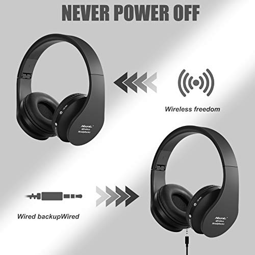 Bluetooth Headphones Wireless, yusonic Foldable Wireless and Wired Stereo Headset Built in Mic for Cell Phones, TV, PC. (Black)