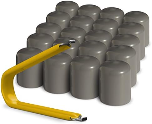ColorLugs Vinyl LugCap Lug Nut Cover Gray | Flexible Fit Lug Nut Cap | Fits 19mm Wide x 1 Inch deep | Pack of 20 & Deluxe Extractor | Available in a Variety of Colors and Sizes | Made in The USA