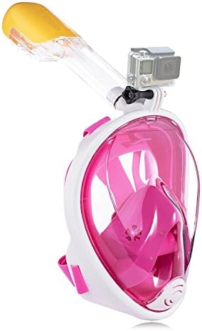 YUDER Full Face Snorkeling Mask with Camera Mount 180°Panoramic Snorkel Mask with Anti-Fog,Anti-Leak Design for Adults,Kids,Youth and Beginners (Pink, S/M)