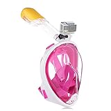 YUDER Full Face Snorkeling Mask with Camera Mount 180°Panoramic Snorkel Mask with Anti-Fog,Anti-Leak Design for Adults,Kids,Youth and Beginners (Pink, S/M)