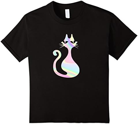 Kids COLORFUL HALLOWEEN CAT MEOW T SHIRT HOLO EFFECT 10 Black