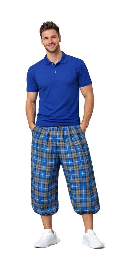 The Dragons Den Adults Pub Golf Tartan Plus Fours Trousers Sports Stag & Hen Party Fancy Dress [Blue Hunting - S-M]