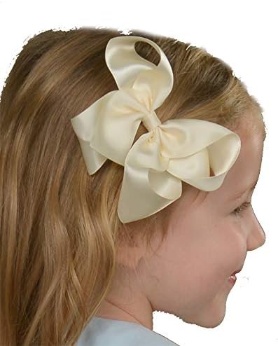 Satin Ribbon Hair Bow Large 5" with Alligator Clip for Little Girls Dressy Strasburg Children