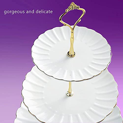 CofeLife 3 Tier Cake Stand, Gold Trim Ceramic Cupcake Stand Dessert