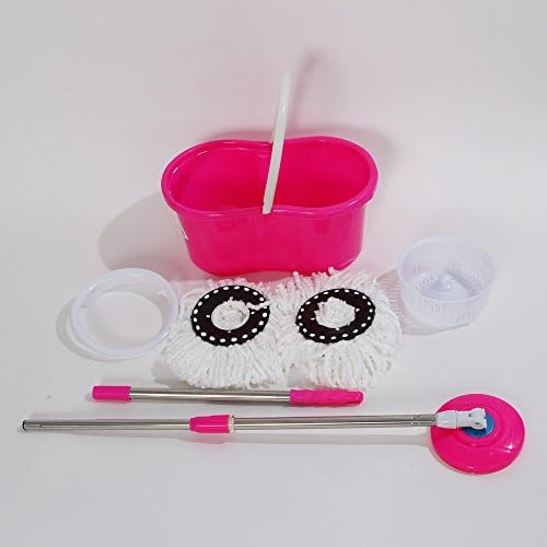 Crazyworld 360° Spin Mop Buckets System with 2 Microfiber Mop Heads, Adjustable Stainless Steel Handle,Floor Cleaning System for Home Office, Bathroom Equipment (Pink)