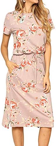 Vruan Floral Dresses for Women Short Sleeve A-line Pleated Casual Dresses Swing Tunic T-Shirt Dresses for Women 5 Colour Size 6-16