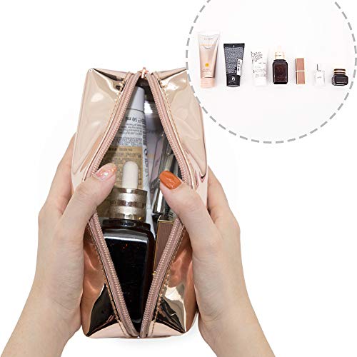 3pcs Zippered Toiletry Bags, U+U Makeup Bags Organizers Waterproof Cosmetic Bags for Women Girls, Glitter Gold