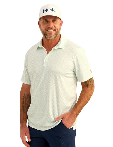 HUK - Mens Pursuit Pattern Polo, Performance Short Sleeve Polo Shirt, Summer Gr…