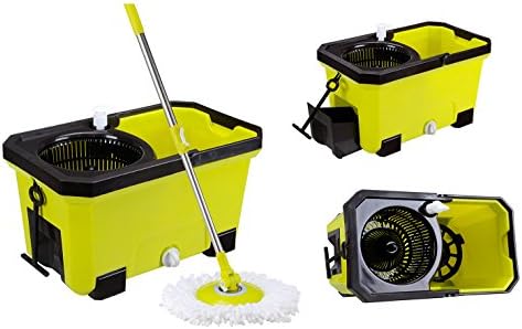 Easy Clean Magic 360 Rotating Spin Twist Hurricane Spinning and Shout Mop and Bucket System As Seen on TV (QVC) With Soap Bottle and Water Outfall Apple Green