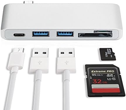 Type-C USB 3.0 1 Combo Hub Adapter for MacBook Aluminum Multi-Port with USB-C Charging Port Type-C Pass Through 2 USB 3.0 Ports SD/Micro Card Reader 5 in 1 Multiport USB Dongle Type