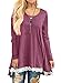 QIXING Women's Lace Long Sleeve Tunic Top Blouse Wine Red-XL