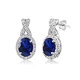 Sterling Silver Created Blue Sapphire & White Topaz X and Oval Drop Earrings