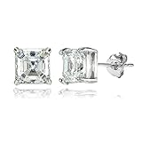 Sterling Silver 2ct Asscher-Cut Stud 6mm Earrings Made with Swarovski Zirconia