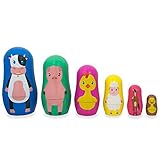 BestPysanky Set of 6 Cow, Pig, Chicken, Lamb, Horse & Duck Farm Animals Plastic Nesting Dolls 4.5 Inches