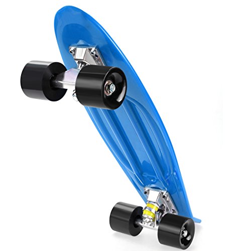 Ancheer Mini Complete Skateboard Plastic Cruiser Board Trucks 22 Inches Blue