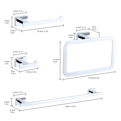 DUFU 4-Piece Silver Stainless Steel Towel Rail Set - Towel Rack, Towel Ring, Toilet Roll Holder and Hook | Multifunctional Wall Accessories | Modern Design