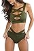 Prograce Women's Sexy Criss Cross High Waisted Bandage 2PCS Bikini Set, L Army Green