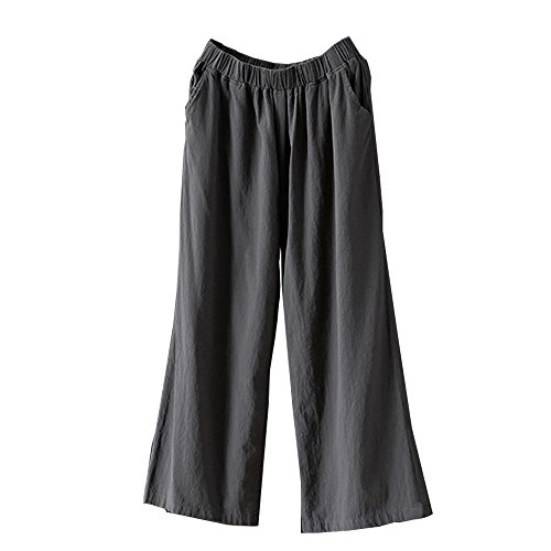 Pervobs Women Pants, Women Loose Palazzo Cotton Linen High Waist Elastic Waist Wide Leg Pants Trousers (2XL, Gray)
