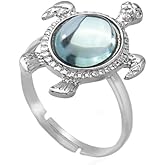 Cute Blue Sea Turtle Adjustable Statement Ring for Women Men Fashion Nature Ocean Animal Stacking Open Knuckle Finger Bands Eternity Wedding Friendship Rings Dainty Summer Fine Jewelry for Her