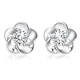 Voberry Newest Fashion 925 Sterling Silver Plated Rose Flower Shaped Austrian Crystal Stud Earrings for Women Ladies Gift (White)