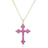 RIZILIA 18K Yellow Gold Plated Women's Cross Necklace, Round Cut CZ [Multiple Colors Available] Cross Pendant Necklace for Women, Trendy Jewelry Gift for Women