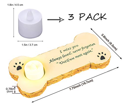 Gwnuqpa Pet Memorial Stone for Dog with 3 Pack Flameless Led Lights Candles for in Memory of Dog Rainbow Bridge Keepsake, Loss of Dog Gifts,Grave Marker for Outdoor Tombstone Or Indoor Display