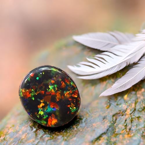 6.0 Carat Black Australian Fire Opal Stone Natural AAA++ Gemstone - Certified for Jewelry Making Black Opal Genuine Loose Gemstone Oval Cabochon Rainbow Flash 3D Stone 10x14mm - For Men and Women