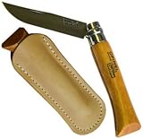 #8 Opinel Carbon Steel Folding Knife w/ Beechwood Handle and Leather Sheath