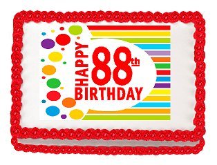 CakeSupplyShop Item#088ERI- Happy 88th Large 8 x 10" Birthday Edible Frosting Photo Image Cake Decoration Topper