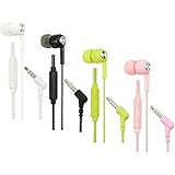 Heavy Bass Earphone Color Call with Mic Stereo Earbud Headphones Mixed Colors (Black + White + Pink + Green 4 Pairs) Individually Bagged