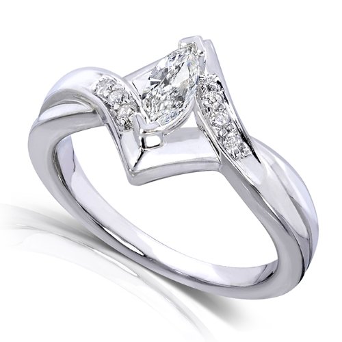 1/3ct TW Marquise Diamond Engagement Ring in 14k White Gold - Size 5.5