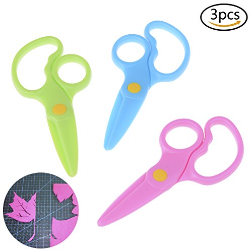 Eshylala 3 PCS Safety Plastic Scissors Set for Kids Classroom Training Construction Paper Crafts