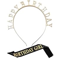 Luxtrip Birthday Headpiece Black Satin Birthday Girl Sash with Gold Glitter Girl Tiara Headband Birthday Satin Sash Girl Tiara Headband for Party Decorations Supplies