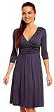 Zeta Ville Women's V Neck 3/4 Sleeve Casual Jersey Dress 282z Blue Grey 14