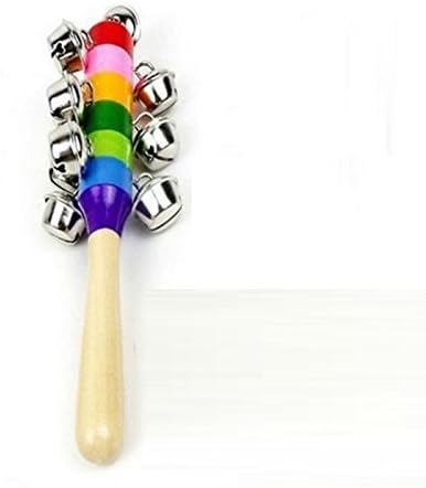 Gberry Colorful Wooden Rainbow Handle Jingle Bell Rattle Toys Pack Of 1 Rattle