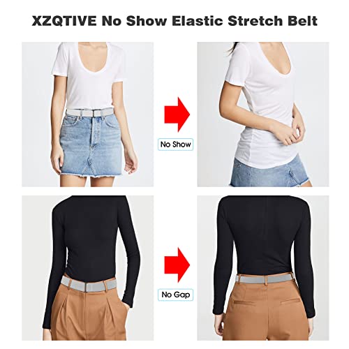 6 Pieces Invisible No Show women Belt Stretch Elastic Adjustable with Flat Buckle for Jeans Pants Dresses