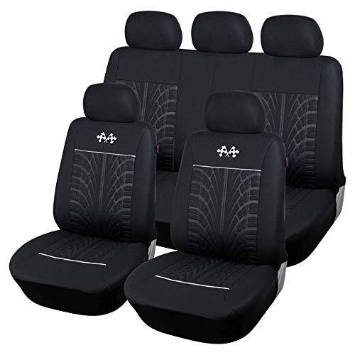Universal Full Set Auto Seat Covers Embossed Cloth Fabric Car Seat Accessories(Airbag Compatible Anti-Slip Black/Gray)