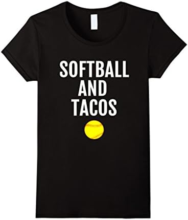Women's Softball T-Shirt - Softball and Tacos Funny Softball Tee Medium Black