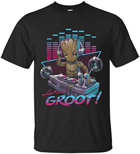 I'm Groot DJ Funny Guardians Of The Galaxy Cotton T-Shirt (Black;Large)