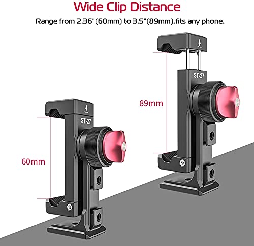 ULANZI ST-27 Metal Mobile Phone Tripod Adapter, Mobile Phone Holder with 3 Cold Shoes, Arca-Swiss Mobile Phone Holder Tripod with 1/4 Inch Screw Hole, 360° Rotatable for iPhone, Samsung, Huawei Smartphone Digital Camera