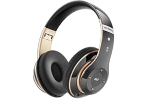 Falebare Bluetooth Headphones Over Ear, 6S Wireless Headphones Wired with 6 EQ Modes, 40 Hours Playtime Foldable HiFi Stereo Headset with Microphone, FM/TF for Cellphone/PC/Work (Black & Gold)