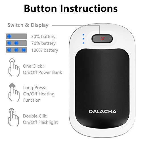 Dalacha Scaldamani Ricaricabile 7800mAh con Tipo C USB Portatile Scaldamani Elettrico con Powerbank e Torcia a LED per Uomini e Donne Riutilizzabile Scaldamani Tascabile per Campeggio, Sci, Regali (1)